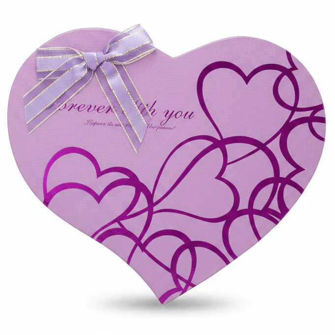 AKDC Designer Lilac Purple Heart-Shaped Cardboard Gift Box with Unique Premium Finish for Romantic Gifts, Hampers & Event Packaging – 23.5×18×10 cm