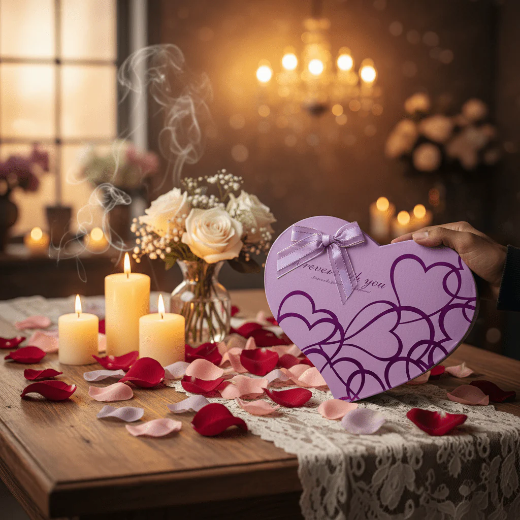 AKDC Designer Lilac Purple Heart-Shaped Cardboard Gift Box with Unique Premium Finish for Romantic Gifts, Hampers & Event Packaging – 23.5×18×10 cm - Image 2