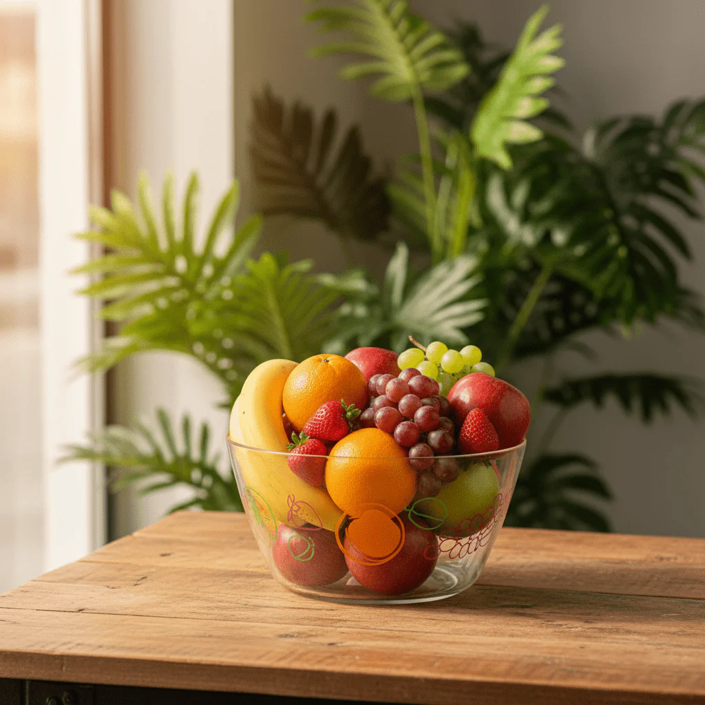 AKDC Designer Round Clear Acrylic Fruit Bowl with Decorative Appeal for Dining, Parties and Home Display – Modern Look 25 cm - Image 2
