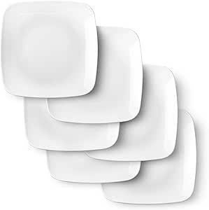 AKDC Dessert Plates - 6.5in Ceramic Small Appetizer/Salad Plate -Square Serving plates - White Kitchen Dinnerware Dishes Set for Snacks, Appetizer, Side Dishes- Serving Platter Set,Set of 6
