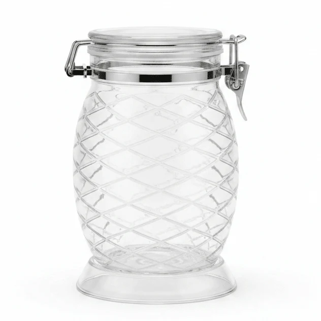 AKDC Diamond Cut Airtight Acrylic Storage Jar for Dry Food and Snack Storage 18 × 10 cm
