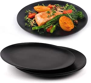 AKDC Dinner Plates Set of 4, Kitchen Plates, Matte Black Plates, Modern Dinner Plates, Dishwasher Safe Plates, Unbreakable Dinnerware, Bamboo Fiber, 10 Inch, Lightweight, Sustainable, Microwavable