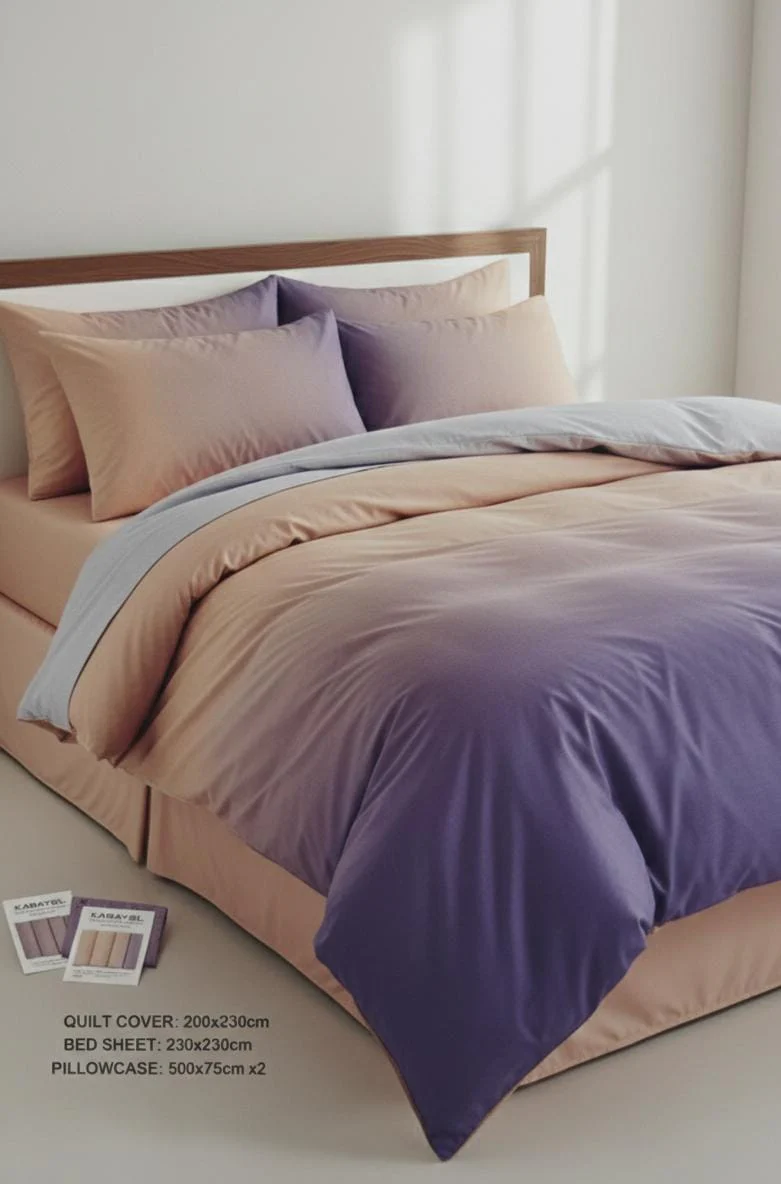 AKDC Double Quilt Cover Set in Peach & Lavender Cotton-Poly Blend, 200x230cm Quilt, Matching Bed Sheet & 2 Pillowcases