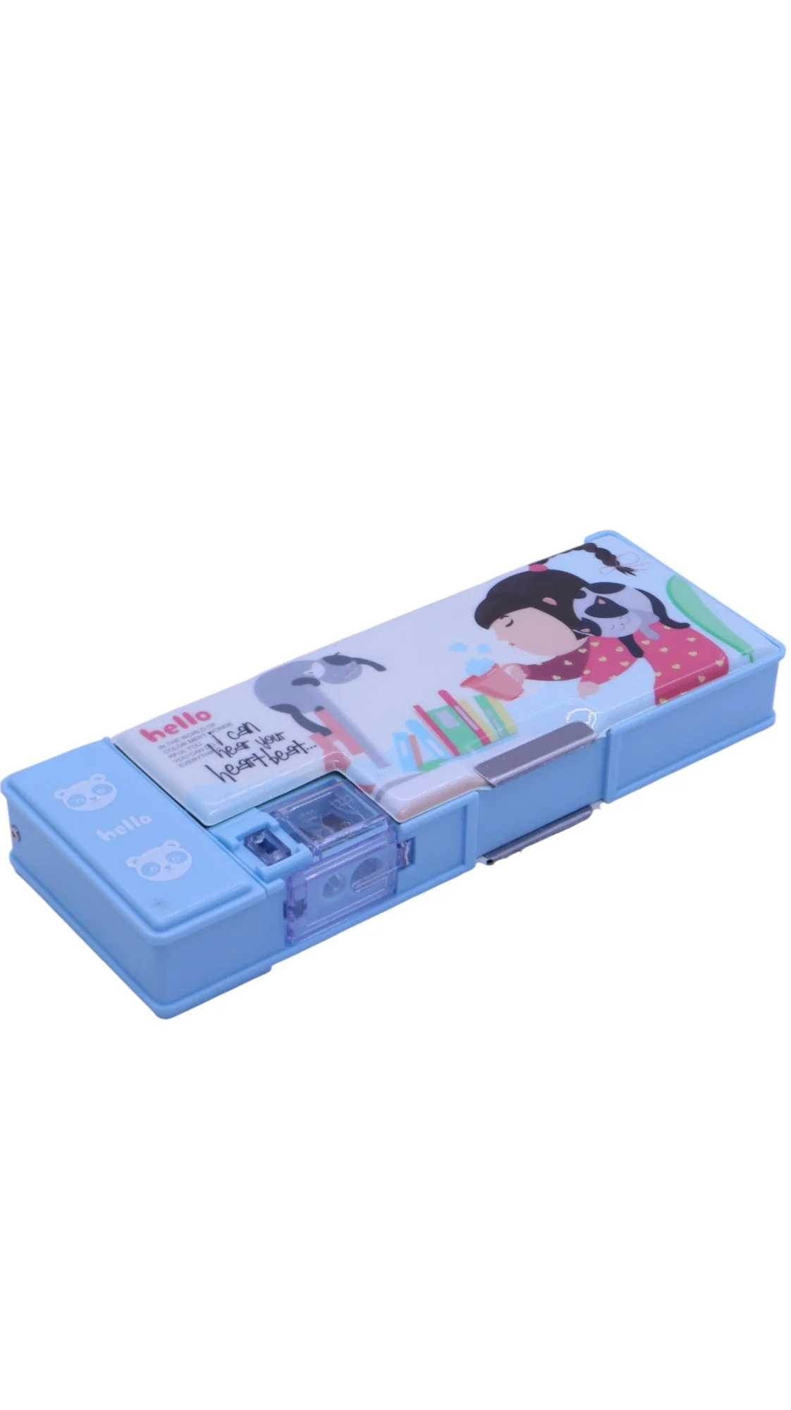 AKDC Double Sided magnet Pencil Box with LED Lamp and Sharpner Blue