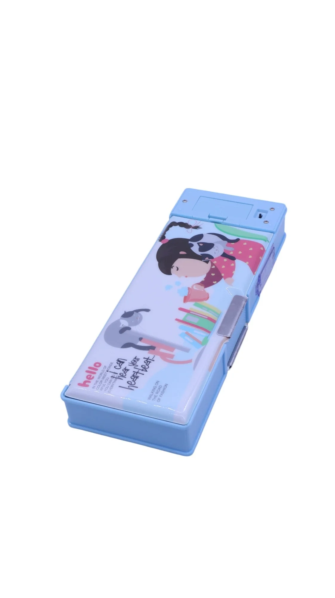 AKDC Double Sided magnet Pencil Box with LED Lamp and Sharpner Blue - Image 2