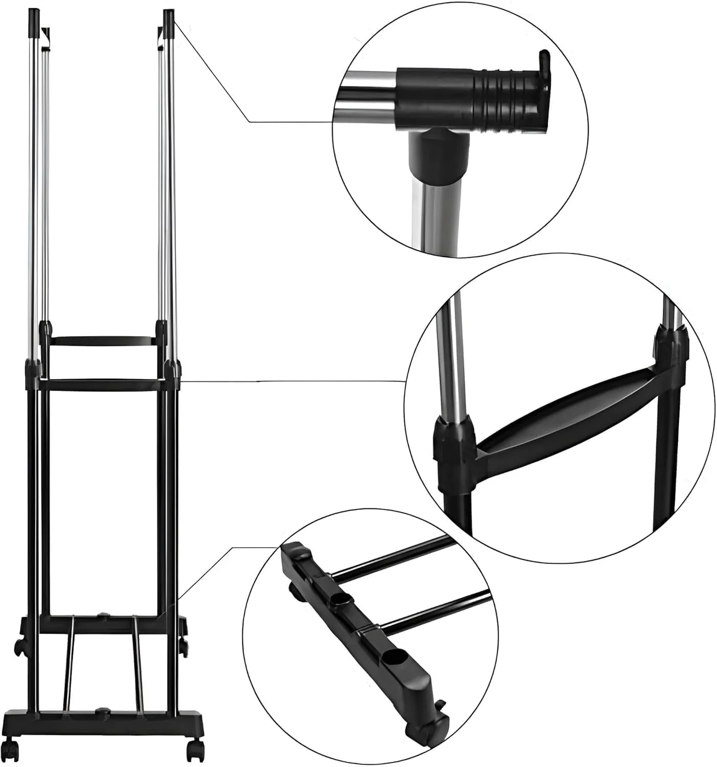 AKDC Double Pole Cloth Rack | Stainless Steel | 750L × 430W × 1000–1600H mm - Image 6