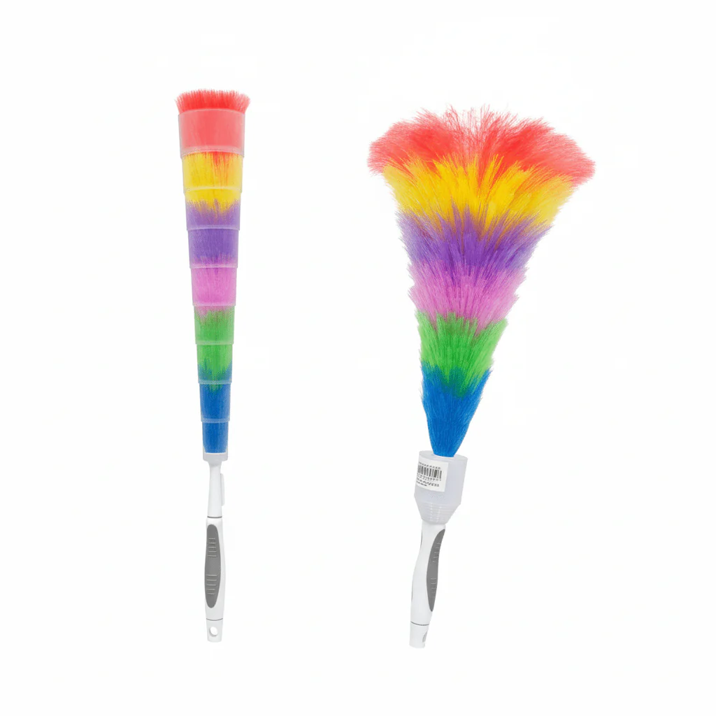 AKDC Rainbow Multicolor Soft Bristle Duster with Handle – 60cm