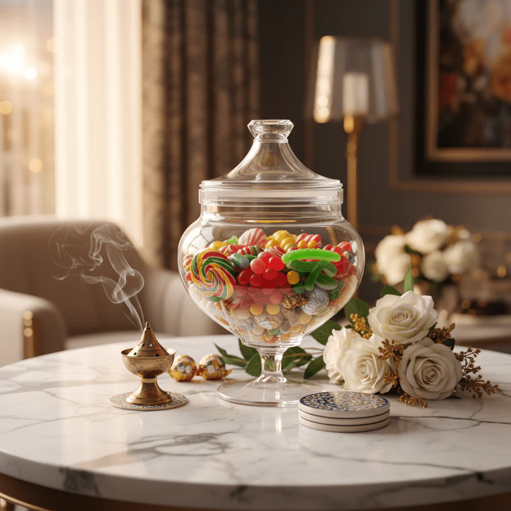 AKDC Elegant Acrylic Footed Candy Jar with Lid Clear Multipurpose Storage and Serving Container 18 × 12 cm - Image 2