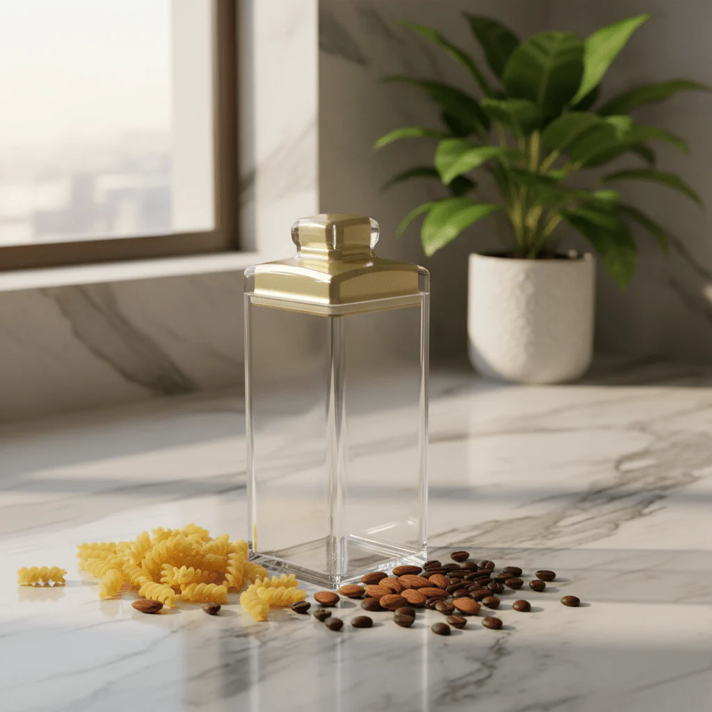 AKDC Elegant Acrylic Storage Canister with Premium Gold Lid Stylish Organizer Container 900 ml Capacity - Image 2