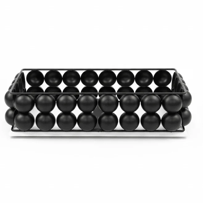AKDC Elegant Black and White Bubble Design Metal Fruit Tray 22 x 10 cm Rectangular Serving Tray for Fruits