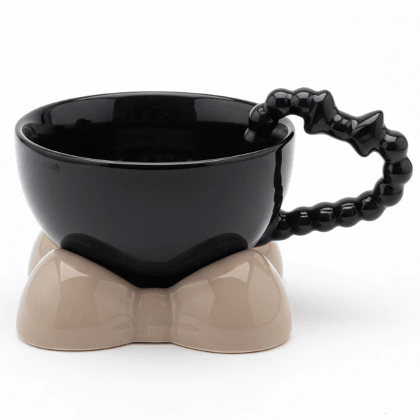AKDC Elegant Black Ceramic Mug with Beige Saucer & Stylish Handle 250ml