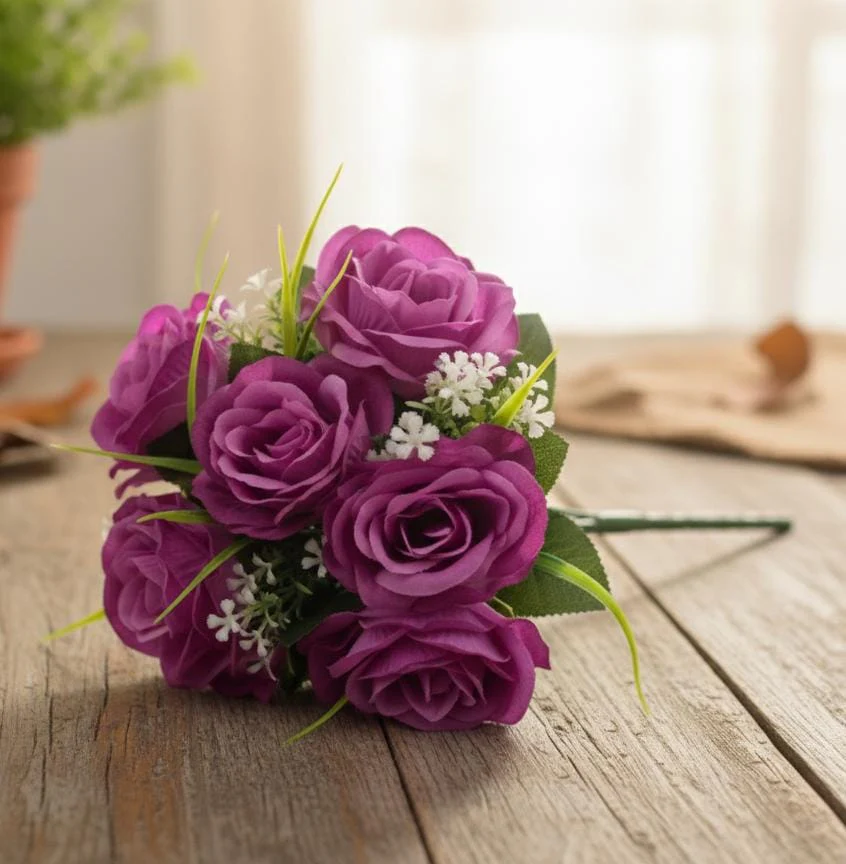 AKDC Elegant Blossom Soft Artificial Pink Rose Branch – High-Quality Silk Finish with Long Plastic Stem – 44 cm Home & Event Décor - Image 2