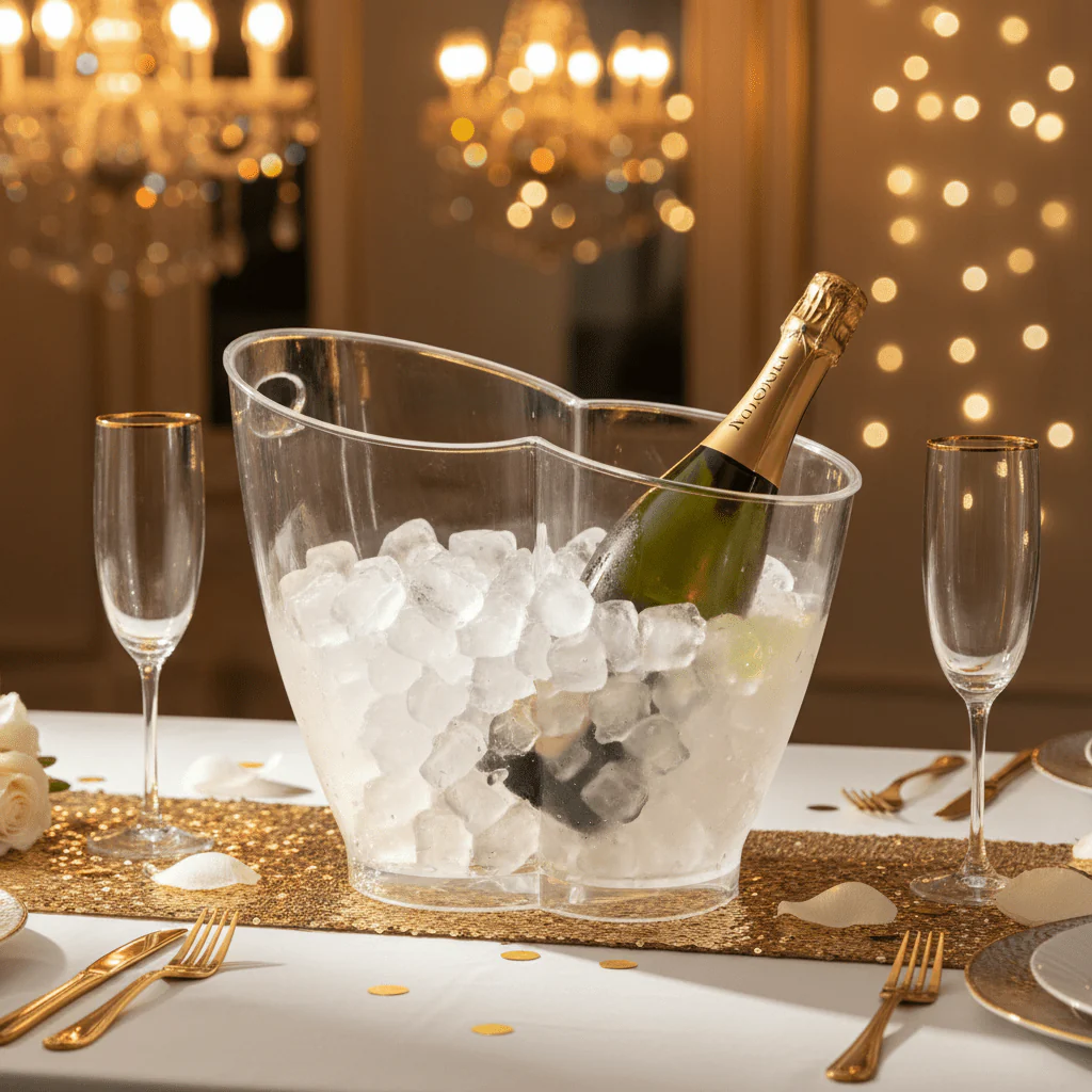 AKDC Elegant Clear Acrylic Champagne Chiller Bucket for Wine, Champagne and Beverage Cooling – Modern Party Serving Essential 28 × 30 cm - Image 2
