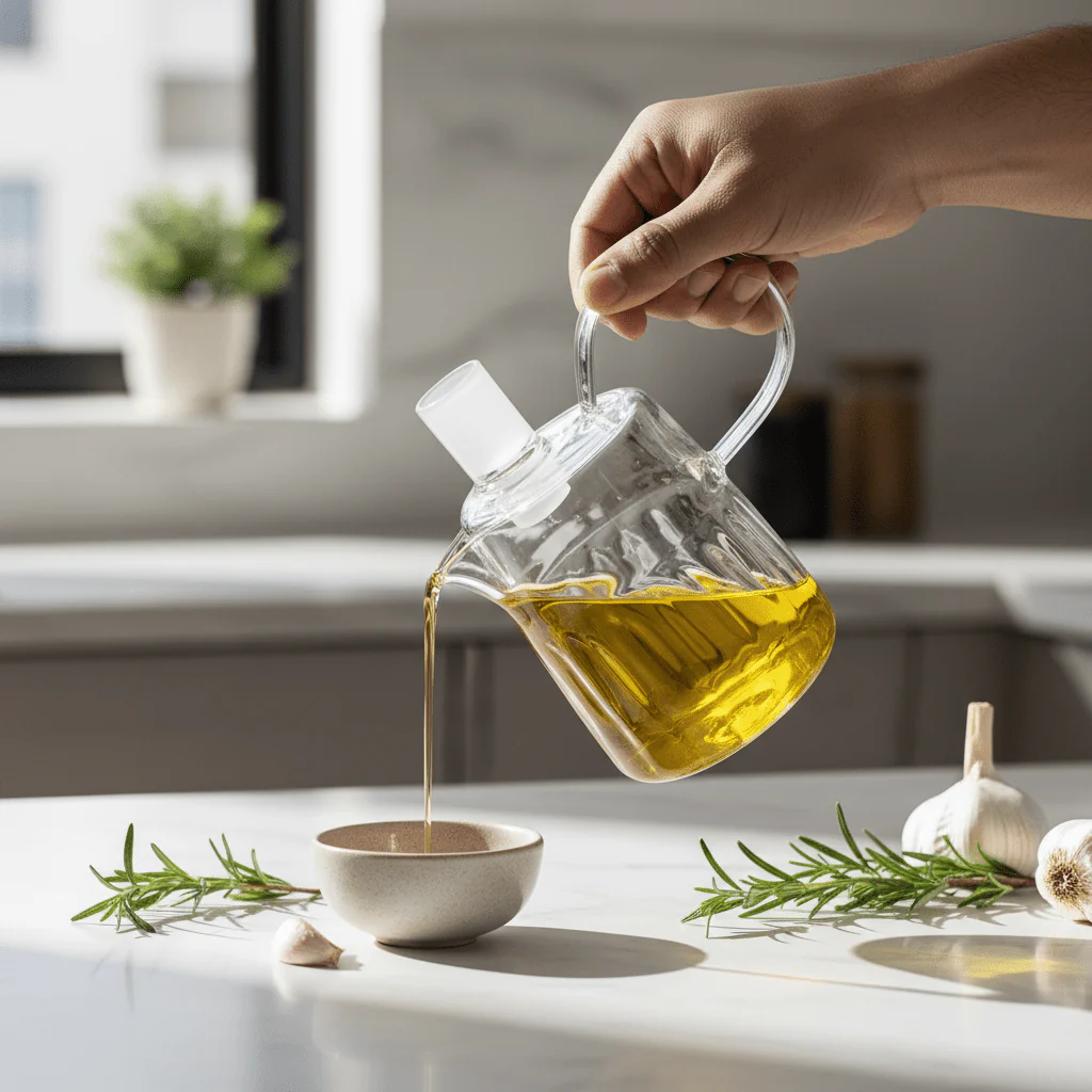 AKDC Elegant Clear Glass Oil Dispenser with Comfortable Handle for Easy Pouring – 500ml - Image 2