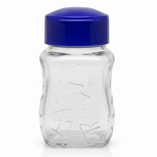 AKDC Elegant Clear Glass Salt & Pepper Shaker with Blue Plastic Lid for Home & Restaurant Use – 8cm