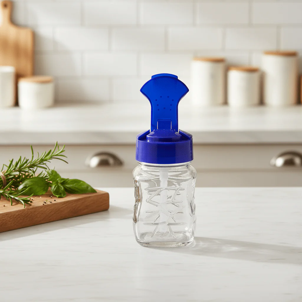 AKDC Elegant Clear Glass Salt & Pepper Shaker with Blue Plastic Lid for Home & Restaurant Use – 8cm - Image 2