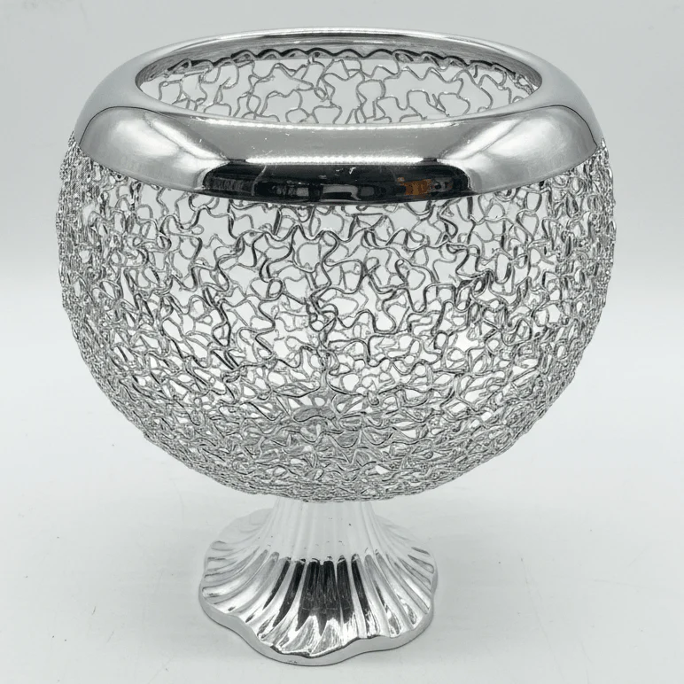 AKDC Elegant Footed Silver Candy Bowl for Luxury Table Serving and Dessert Display – 25x20cm