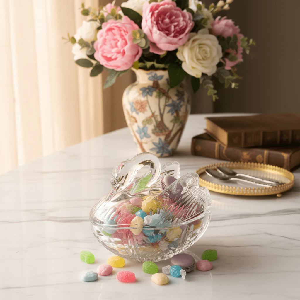 AKDC Elegant Glass Candy Storage Pot – Premium Decorative Container for Sweets, Dry Fruits & Treats 15×10 cm - Image 2