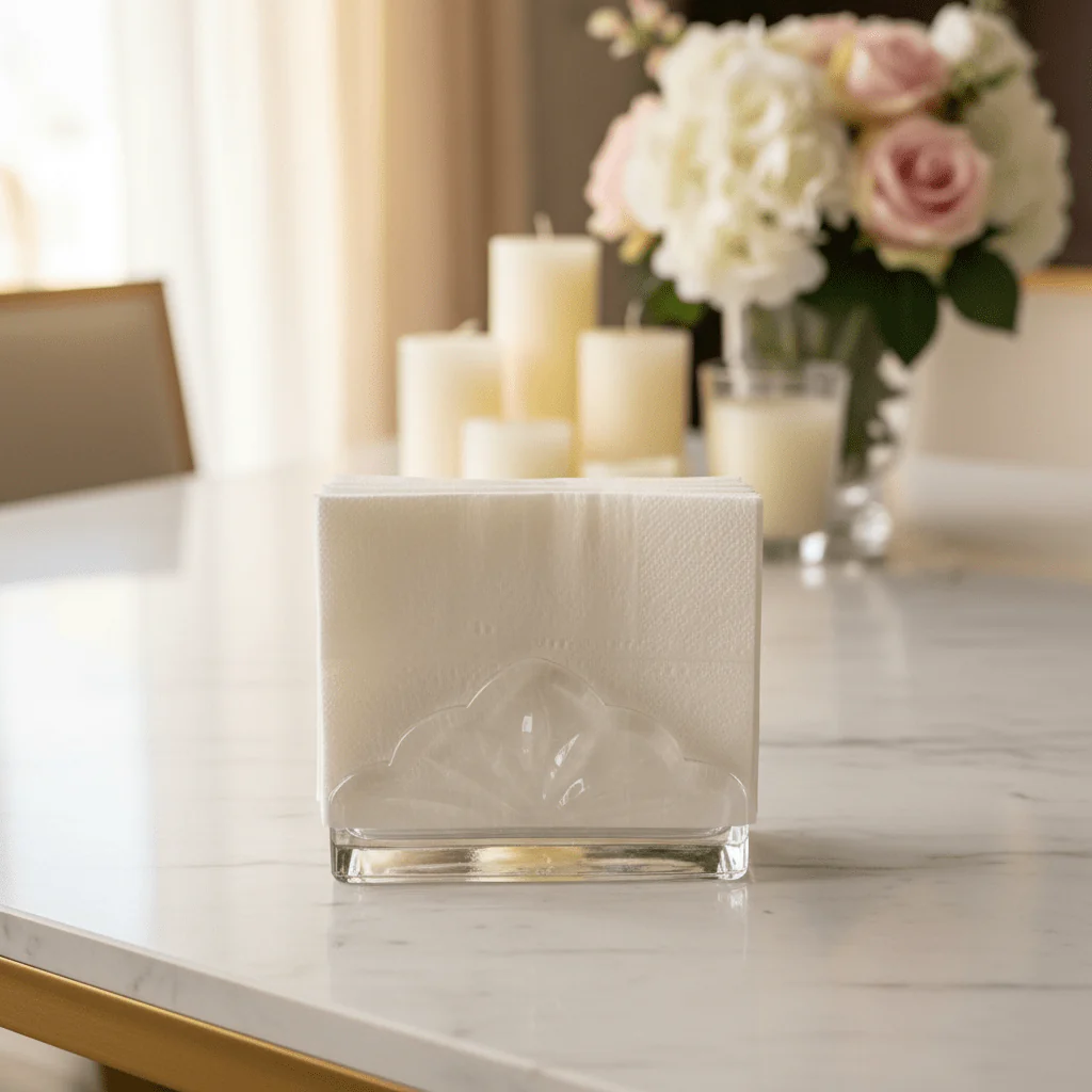 AKDC Elegant Glass Napkin Holder – Premium Decorative Tabletop Tissue Stand for Dining & Home Décor 10×12 cm - Image 2