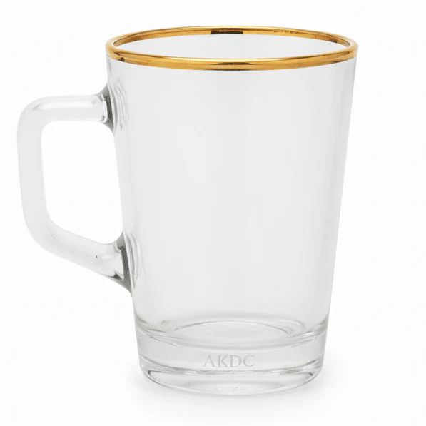 AKDC Elegant Glass Tea Mug with Gold Rim & Handle, Modern Transparent Cup 130ml