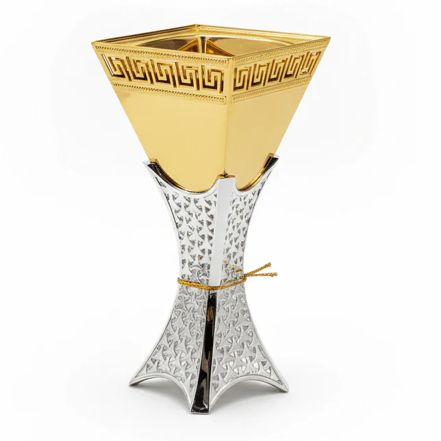AKDC Elegant Gold and Silver Metal Incense Burner Premium Designer Burner 24cm