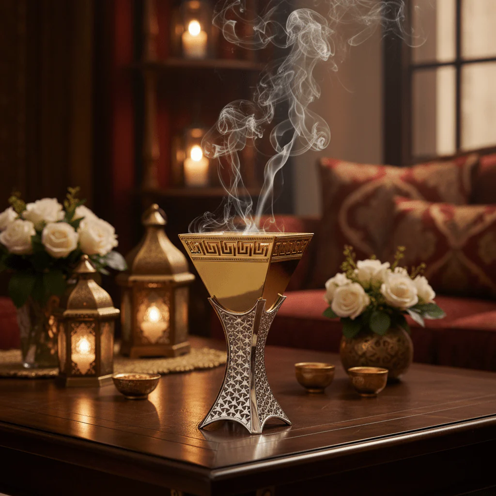 AKDC Elegant Gold and Silver Metal Incense Burner Premium Designer Burner 24cm - Image 2