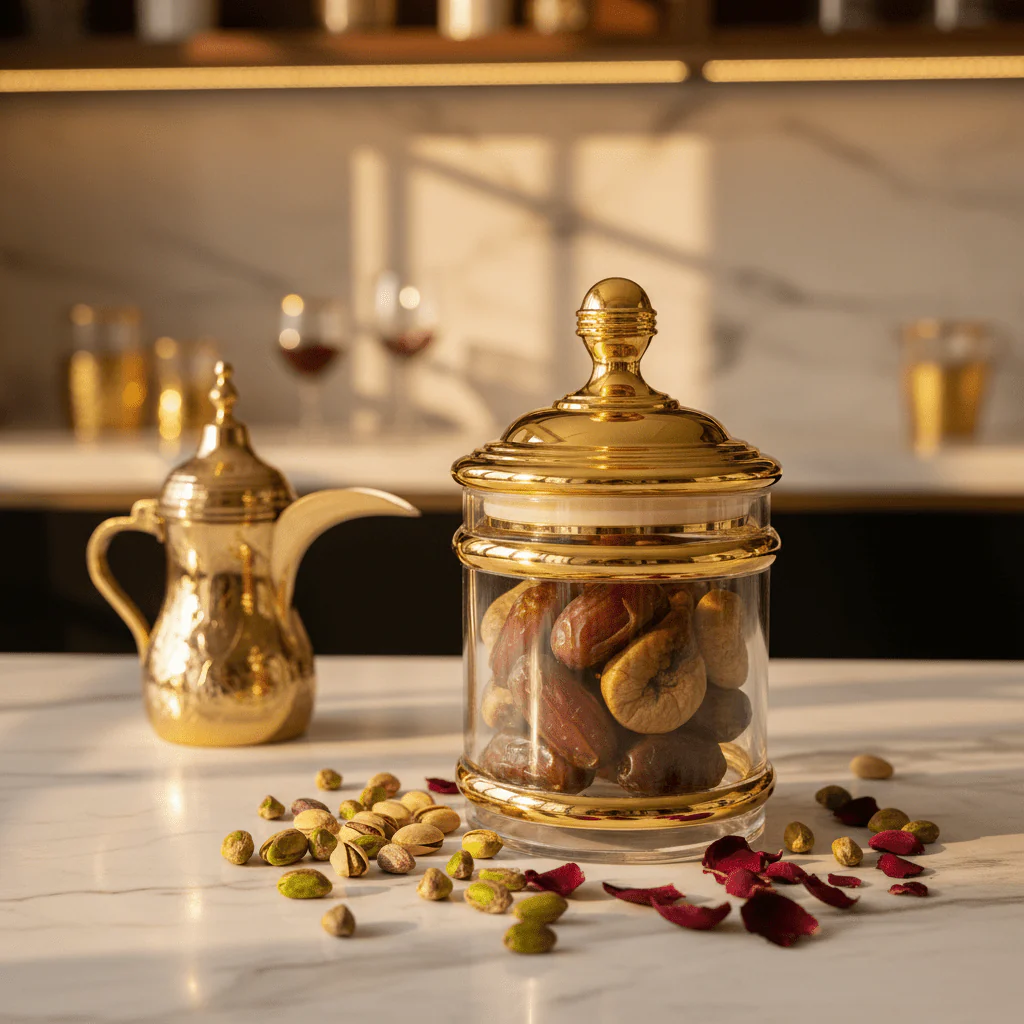 AKDC Elegant Gold Design Acrylic Storage Canister with Lid for Pantry & Countertop Use 17 × 10 cm - Image 2