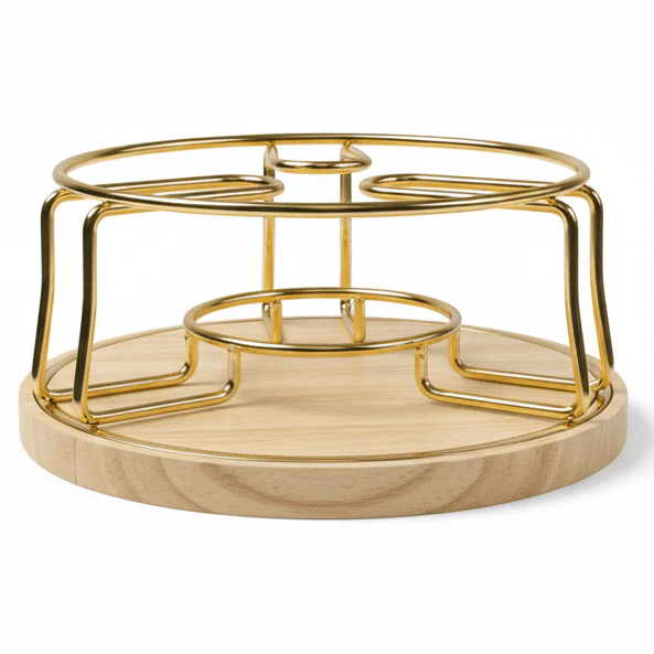 AKDC Elegant Gold Metal Teapot Warmer with Wooden Base for Keeping Tea Hot During Serving – 18x9cm