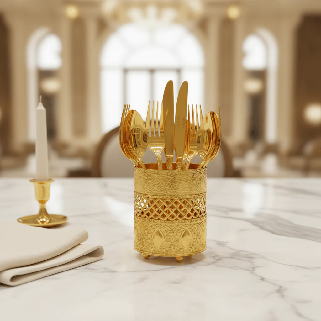AKDC Elegant Gold Cutlery Holder with Premium Finish for Stylish Storage – 10 cm - Image 2