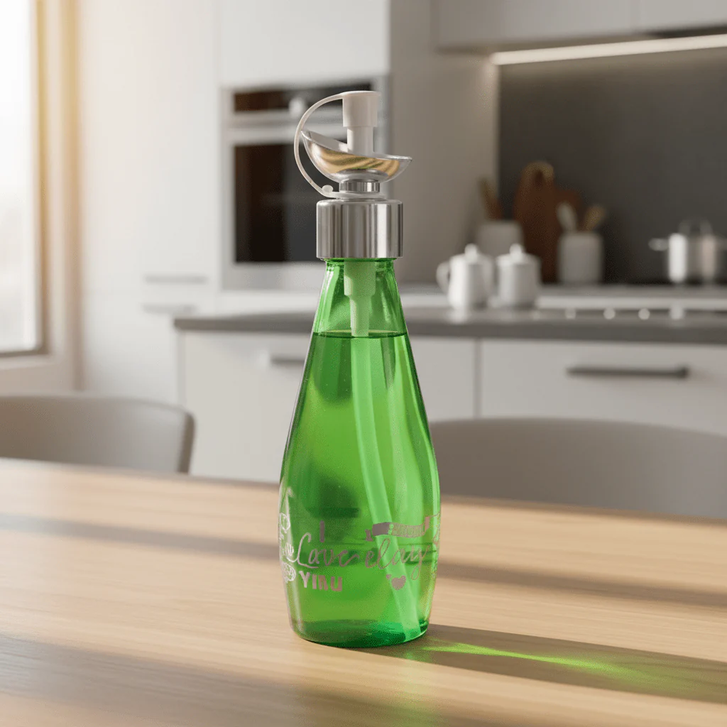AKDC Elegant Green Glass Oil Bottle with Pour Spout – Stylish Kitchen Oil & Vinegar Dispenser, 250ml - Image 2