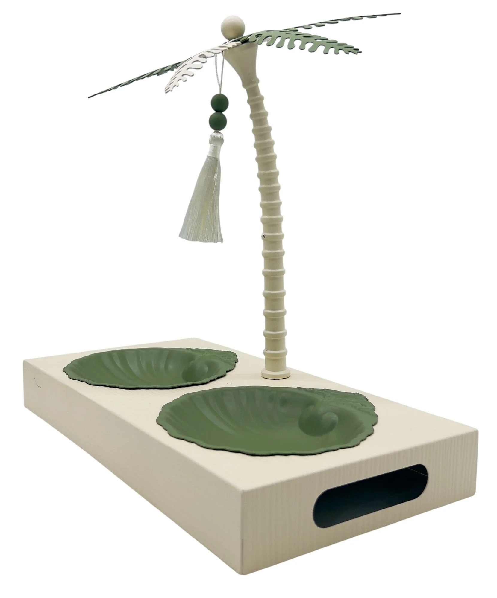 AKDC Elegant Palm Metal 2pcs Candy Bowls with Stand 35cm*18cm*32.5cm, Ivory/Green - Image 2