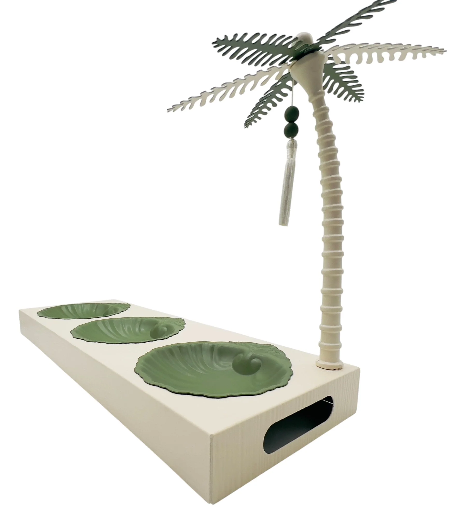 AKDC Elegant Palm Metal 3pcs Candy Bowls with Stand 52cm*18cm*32cm, Ivory/Green - Image 4