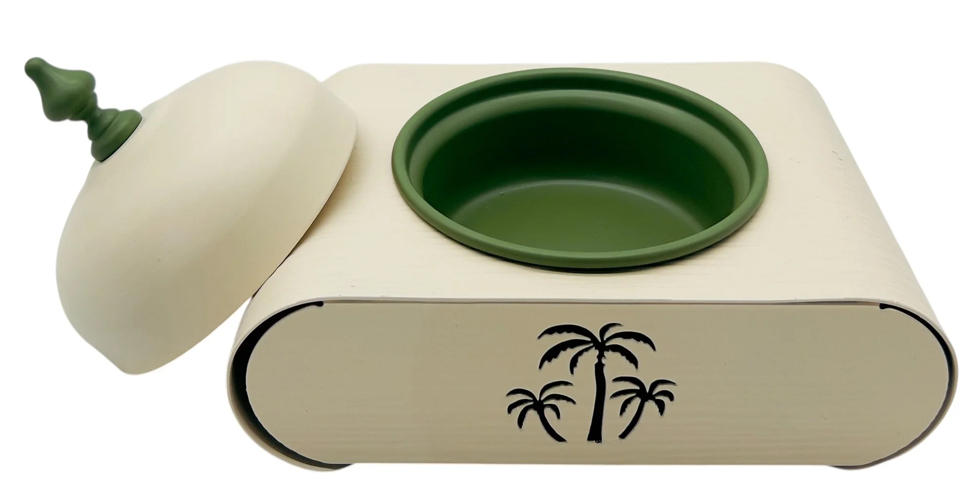 AKDC Elegant Palm Metal Candy Bowl with Stand 18.5cm*13cm*13.5cm, Ivory/Green - Image 2