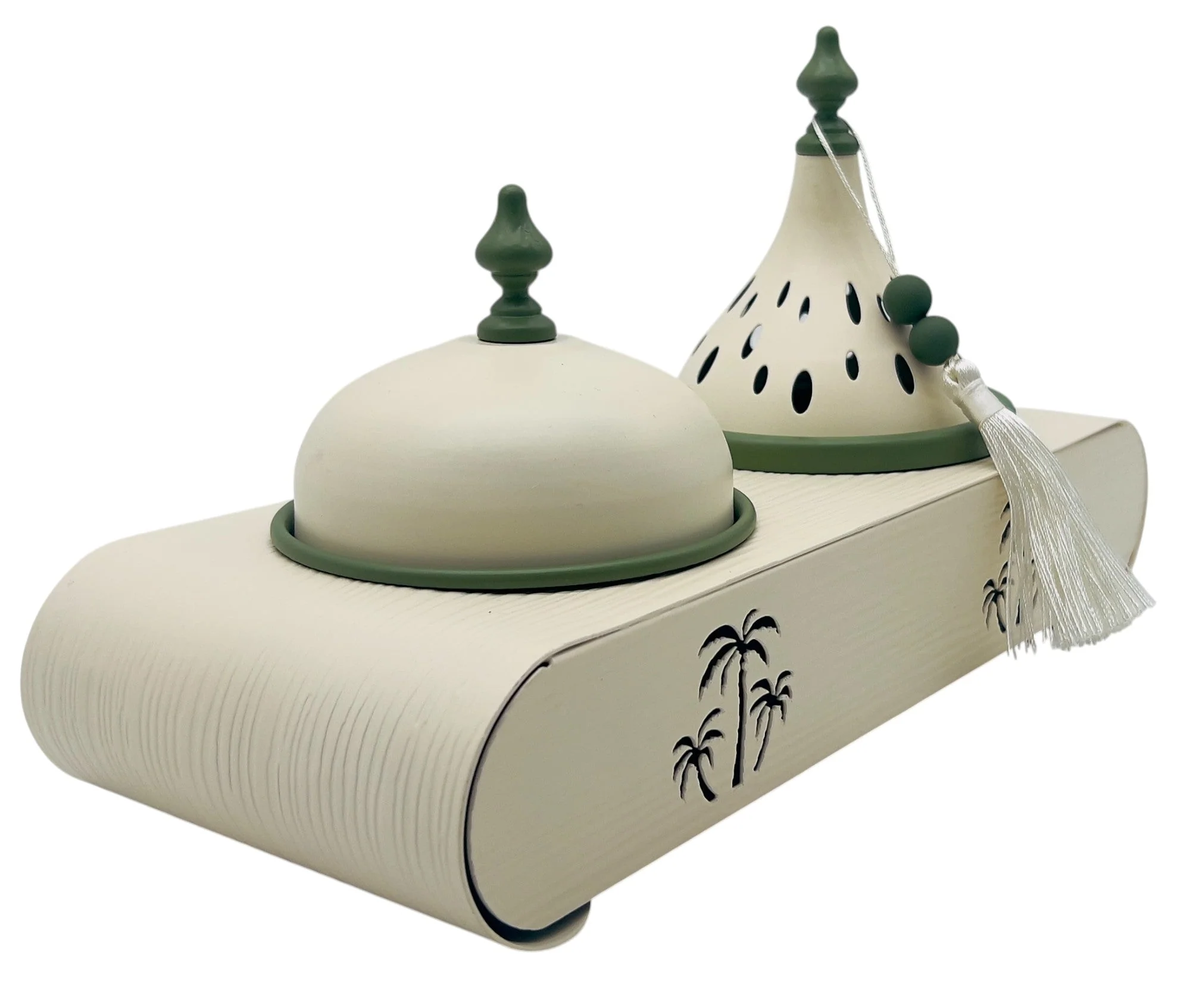 AKDC Elegant Palm Metal Incense Burner Set 30cm*13cm*17.5cm, Ivory/Green - Image 3