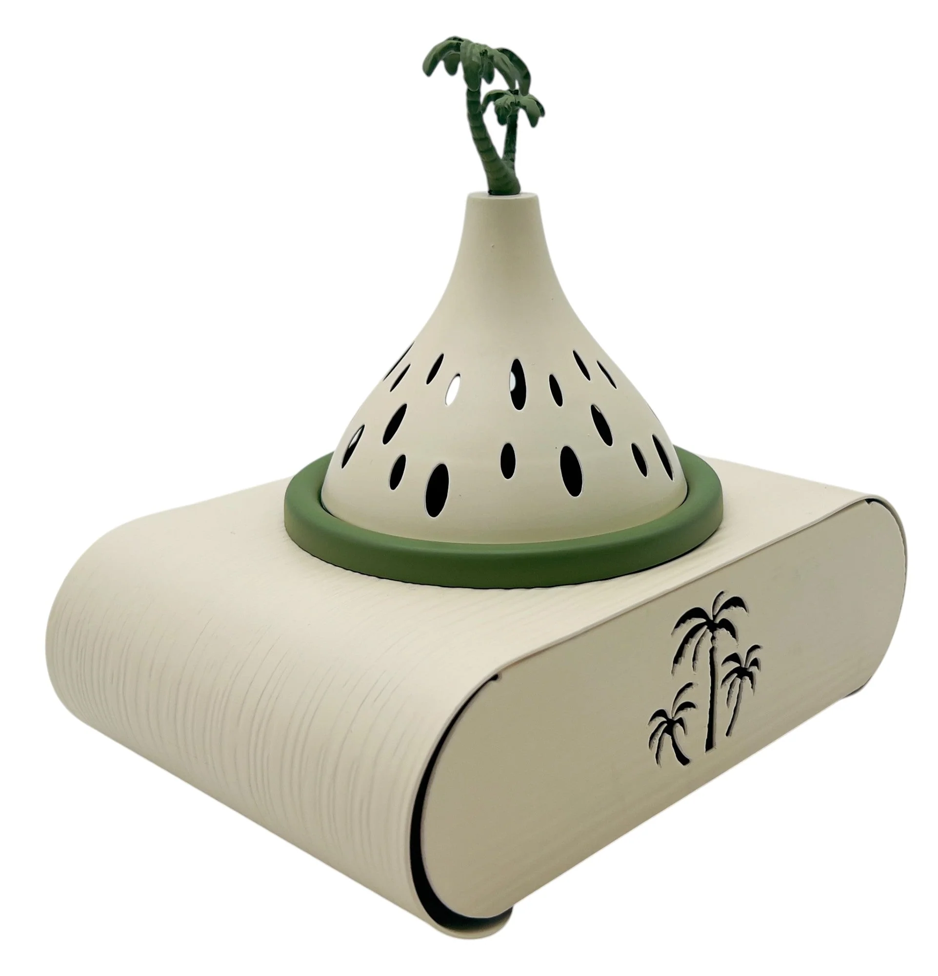 AKDC Elegant Palm Metal Incense Burner with Stand 19cm*13cm*17.5cm, Ivory/Green - Image 3