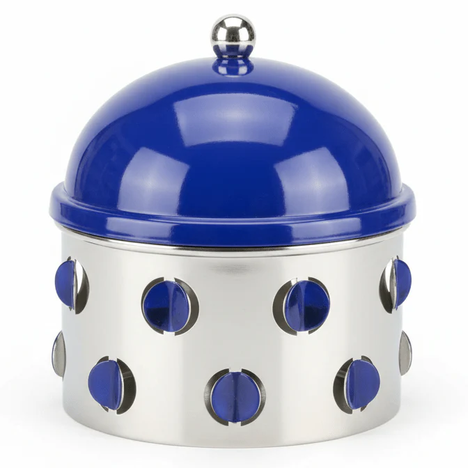 AKDC Elegant Silver & Blue Round Dates Bowl 20×15 cm Premium Serving Bowl for Dry Fruits