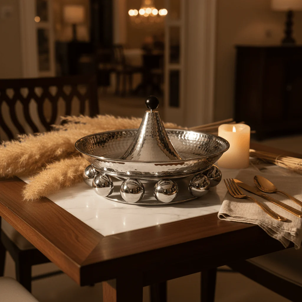 AKDC elegant silver metal candy tray luxury serving tray premium table decor platter 25.5cm - Image 2