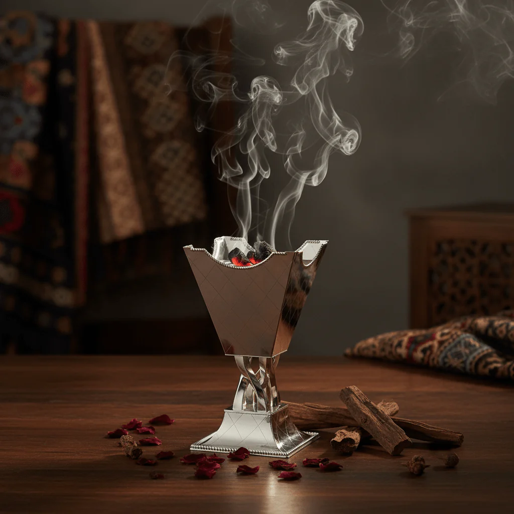 AKDC Elegant Silver Metal Incense Burner Large Luxury Burner 22cm - Image 2