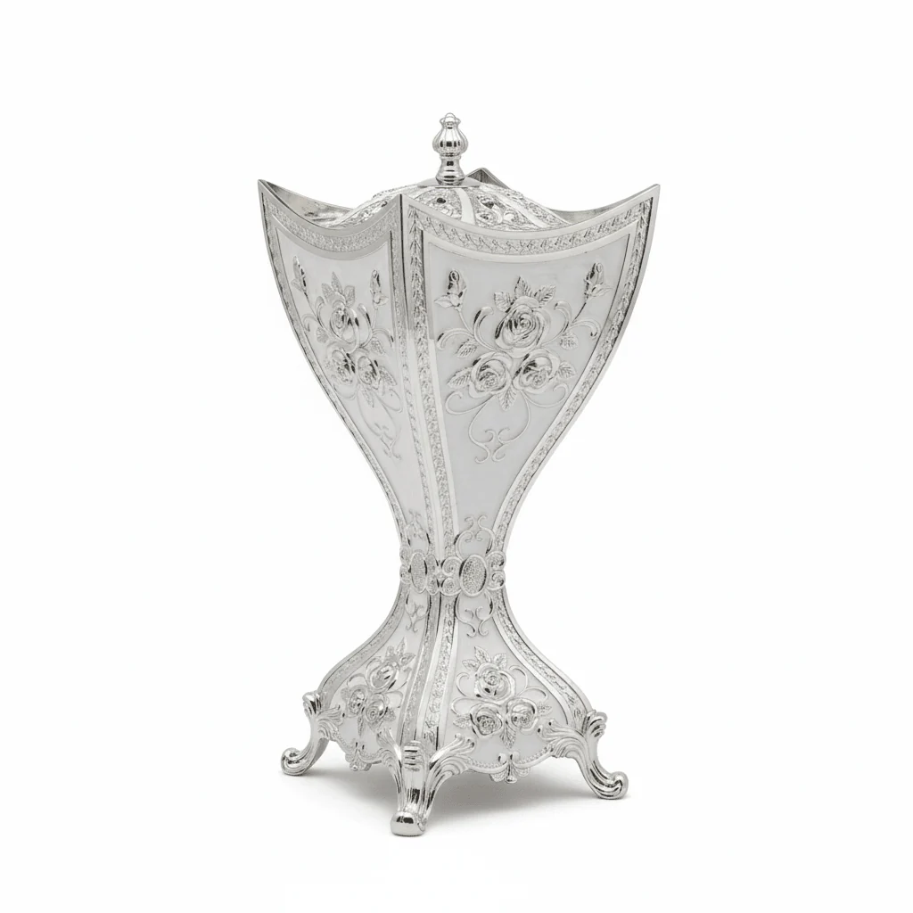 AKDC Elegant Silver & White Metal Bakhoor Incense Burner – Decorative Aroma Burner 22 cm