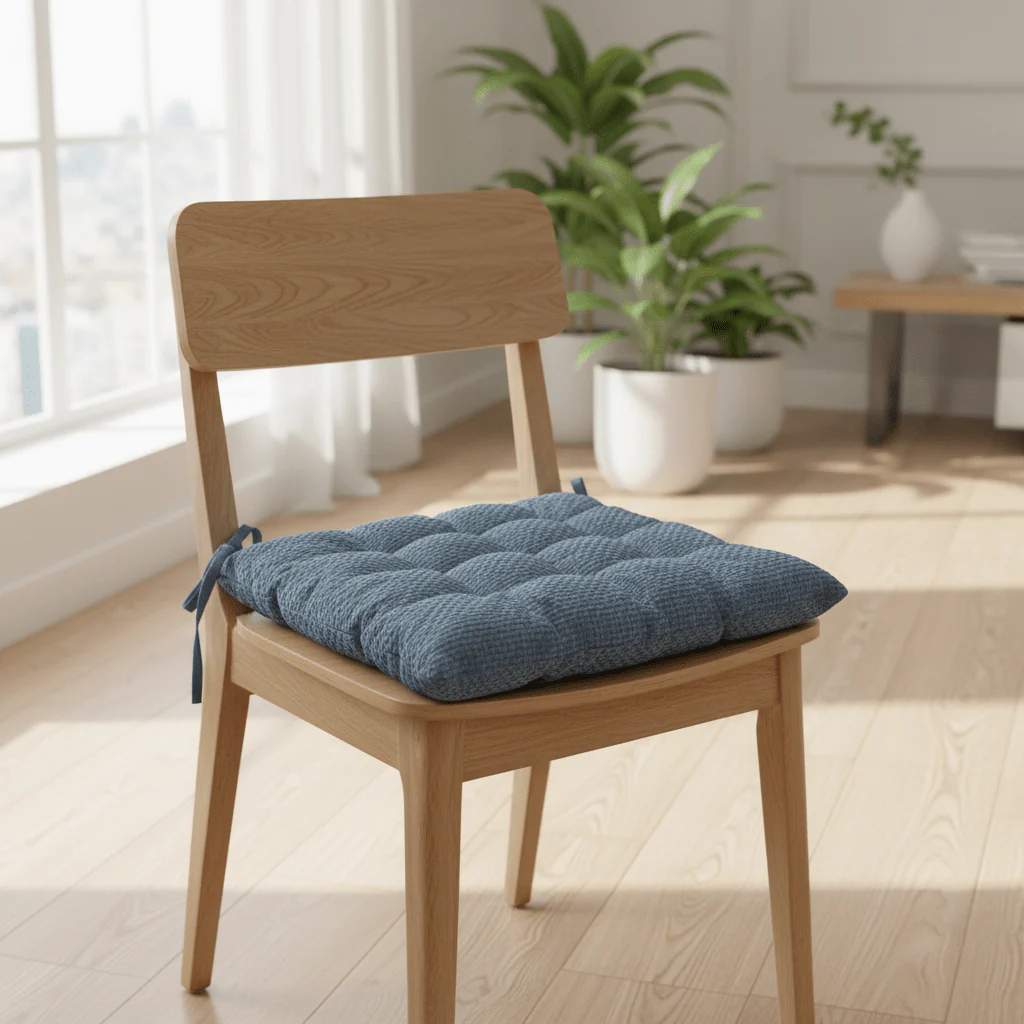 AKDC Fabric Light Blue Square Chair Cushion with Ties Soft Comfortable Seat Pad for Dining Chairs and Living Room 40 cm - Image 2
