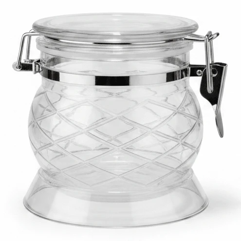 AKDC Footed Diamond Cut Acrylic Storage Canister Airtight for Stylish Kitchen Display 10 × 8 cm