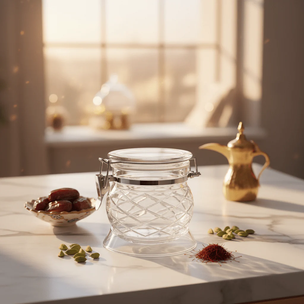 AKDC Footed Diamond Cut Acrylic Storage Canister Airtight for Stylish Kitchen Display 10 × 8 cm - Image 2