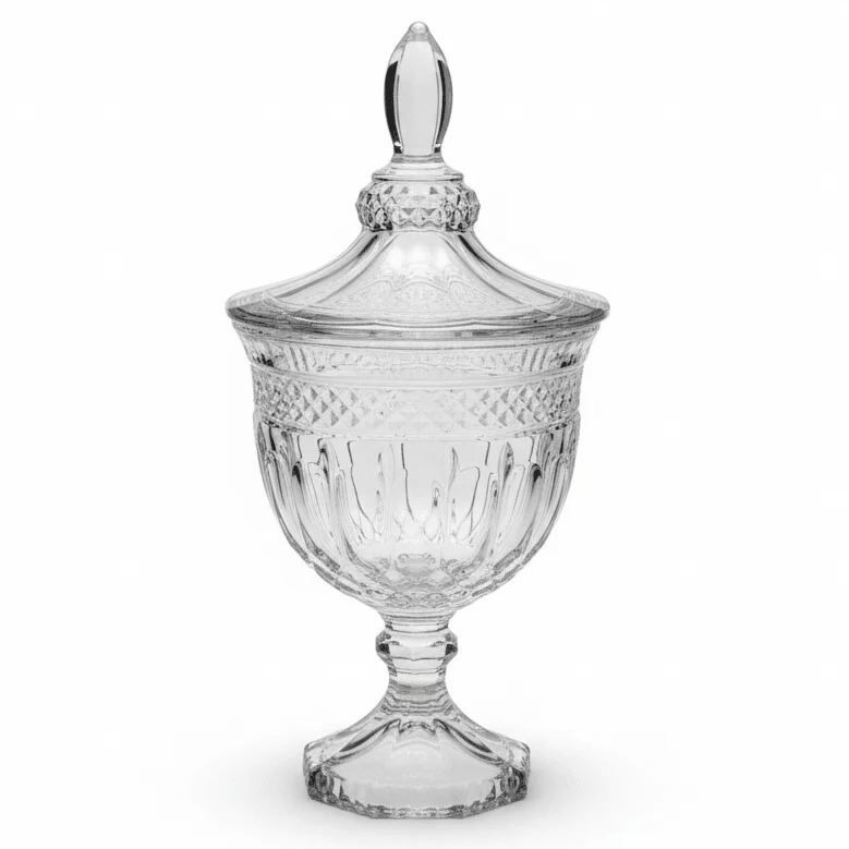 AKDC Footed Glass Candy Bowl with Lid Raised Base Decorative Dessert and Candy Server 25 x 11 cm