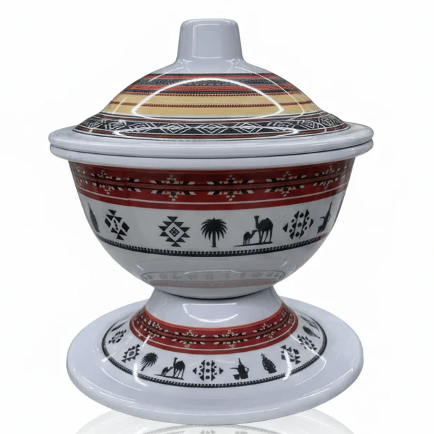 AKDC Footed Melamine Bowl with Lid – Camel Theme Design, Decorative Serving Bowl for Home & Dining (16 × 12 cm)