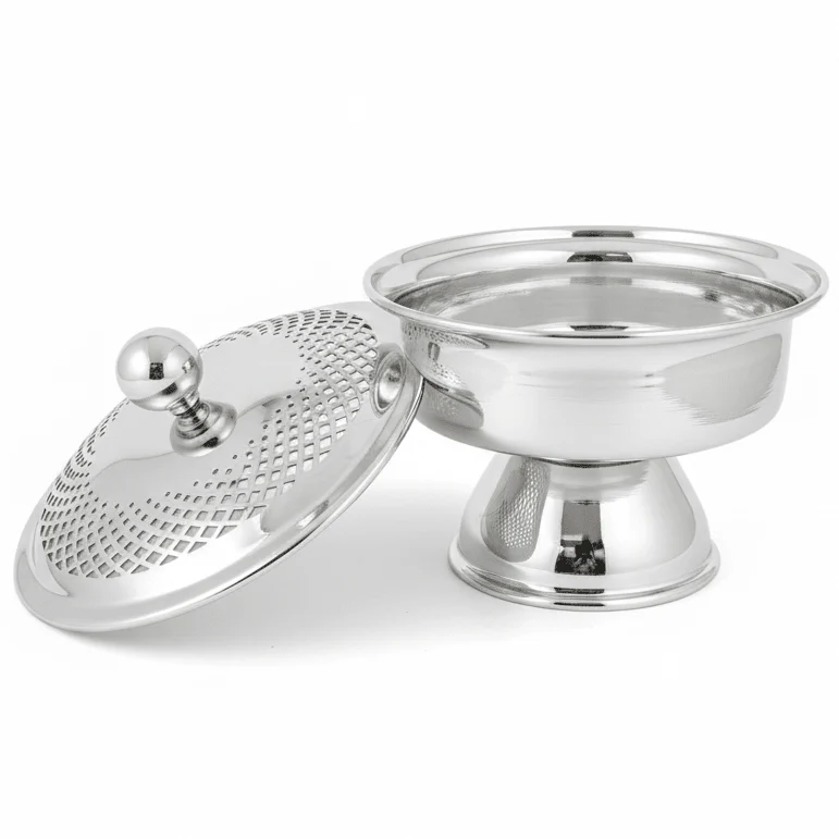 AKDC Footed Metal Candy Bowl – Luxury Silver Finish, Decorative Serving Bowl for Dining & Events, 20 × 18 cm - Image 2