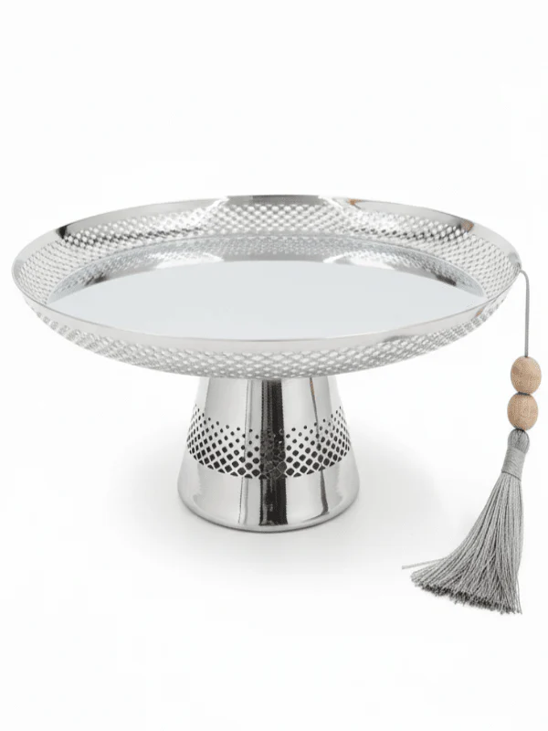 AKDC Footed Metal Candy Tray – Stylish Silver Finish, Ideal for Serving Sweets & Desserts, 27 × 11 cm