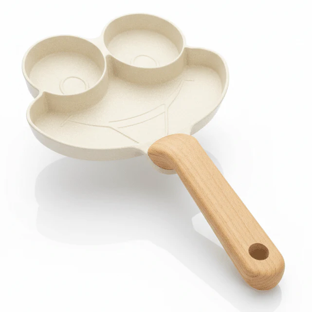 AKDC Frog Face 3-in-1 Non-Stick Pan with Wooden Handle – Beige, 21 cm