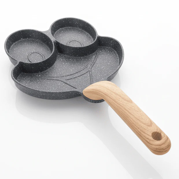 AKDC Frog Face 3-in-1 Non-Stick Pan with Wooden Handle – Gray, 21 cm