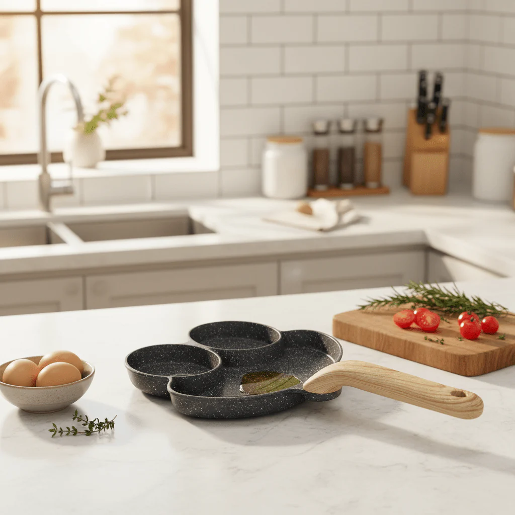 AKDC Frog Face 3-in-1 Non-Stick Pan with Wooden Handle – Gray, 21 cm - Image 2