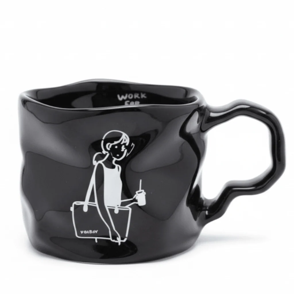 AKDC Fun Theme Ceramic Mug 400 ml – Black Color Mug with Work on Friday Printed Design for Office and Casual Gifting